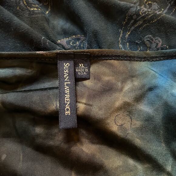 Y2K Susan Lawrence Ruched Square Neck Top XL Whimsigoth 3/4 Sleeve Blue Brown - Picture 2 of 4